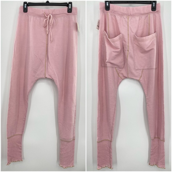 Free People NWT Cozy All Day Harem Leggings Joggers Drawstring Pink Small New - Picture 2 of 11